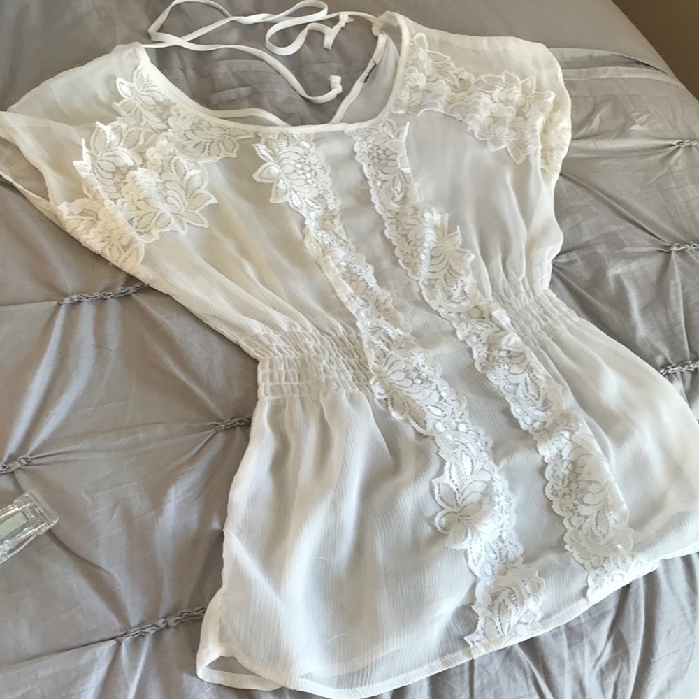 Sheer White Lace VCut Top